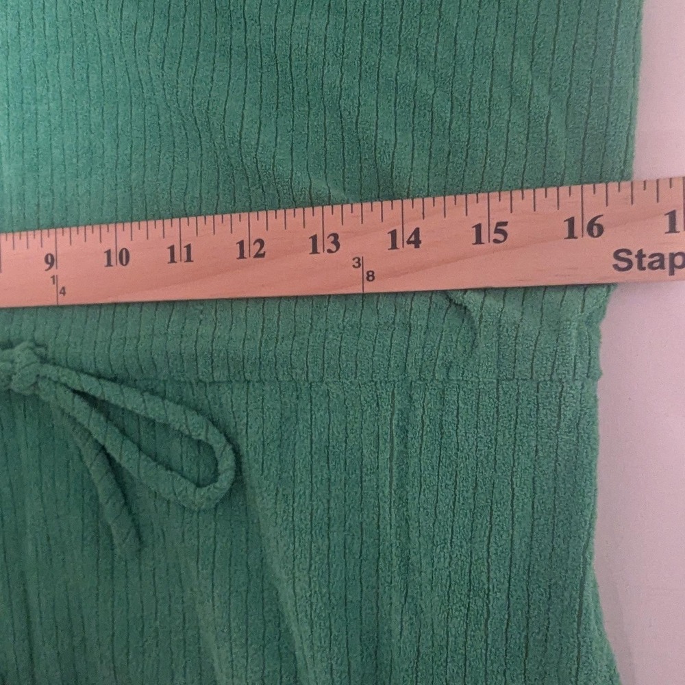 Vtg Midi Dress Green White Trim Terry Cloth Ribbed V-Neck Measures SP Retro - Picture 5 of 6